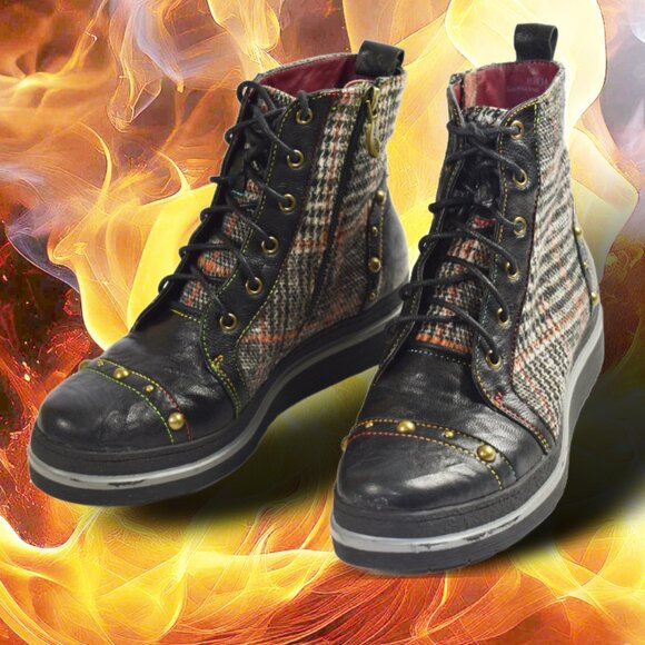 Spring Step L’Artiste Rehja Black Brown Plaid Combat Boot Size 36 (US 5.5 -6) - Picture 9 of 11